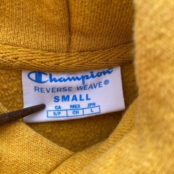Women's Champion Sweatshirt Yellow Spell-Out Triple S Cotton Reverse Weave - Picture 2 of 12